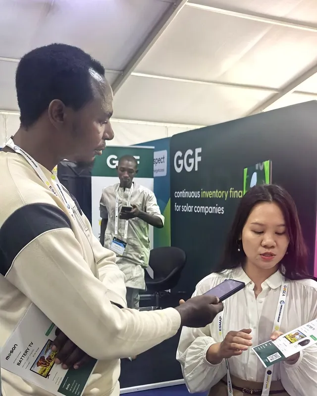 A member of the MOSON team giving an interview to a journalist at the expo